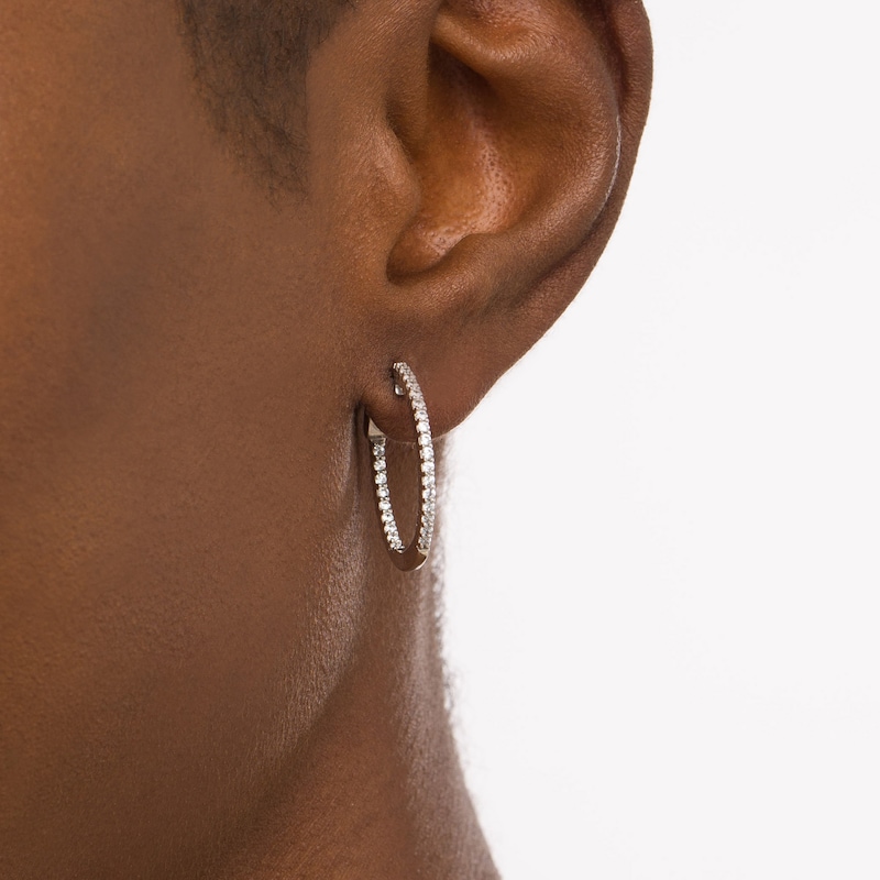 Main Image 2 of 1/2 CT. T.W. Diamond Inside-Out Hoop Earrings in 10K White Gold