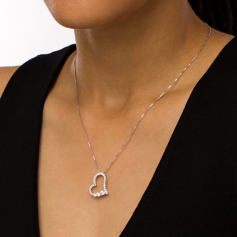 Main Image 2 of 3/4 CT. T.W. Certified Lab-Grown Diamond Tilted Heart Pendant in 14K White Gold (F/SI2)