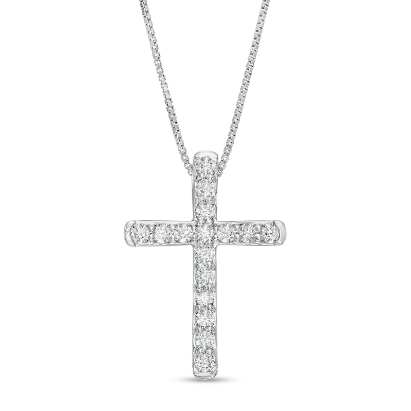 Main Image 1 of 1/2 CT. T.W. Certified Lab-Grown Diamond Cross Pendant in 14K White Gold (F/SI2)