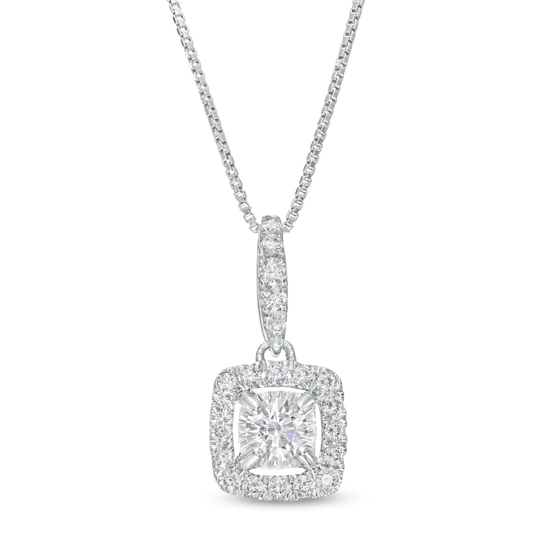 1/2 CT. T.W. Certified Lab-Created Diamond Cushion Frame Drop Pendant in 14K White Gold (F/SI2)