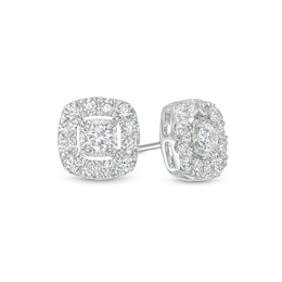 5/8 CT. T.W. Certified Lab-Created Diamond Cushion Frame Stud Earrings in 14K White Gold (F/SI2)