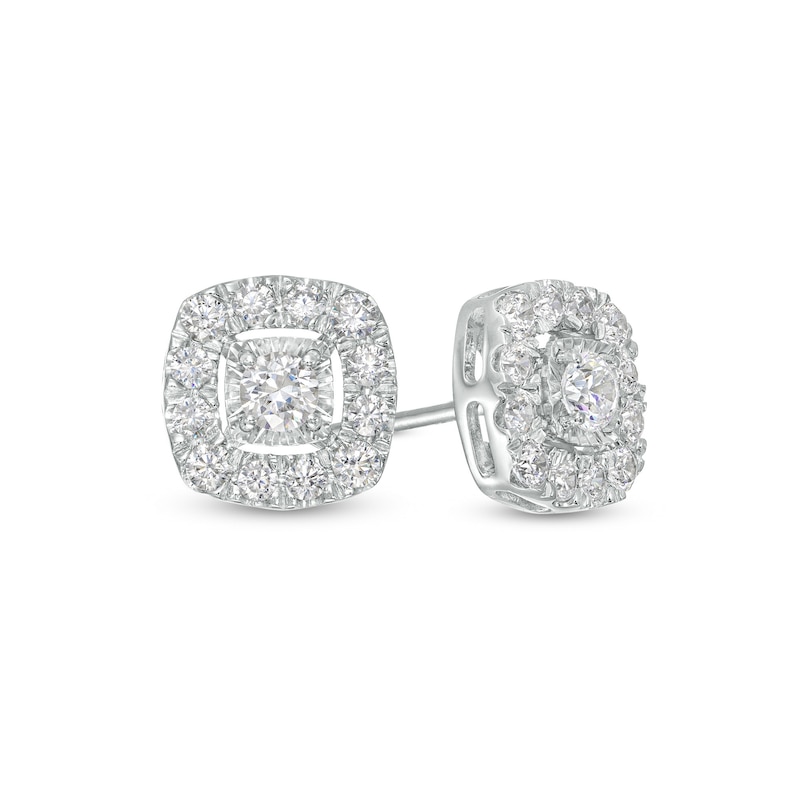 Main Image 1 of 5/8 CT. T.W. Certified Lab-Grown Diamond Cushion Frame Stud Earrings in 14K White Gold (F/SI2)