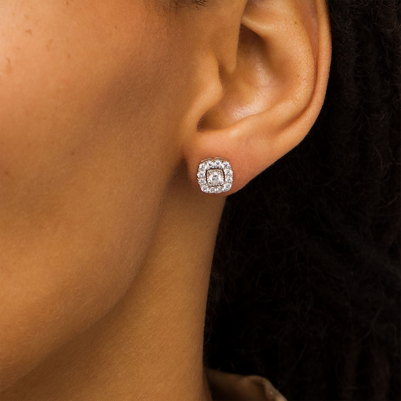 Main Image 2 of 5/8 CT. T.W. Certified Lab-Grown Diamond Cushion Frame Stud Earrings in 14K White Gold (F/SI2)