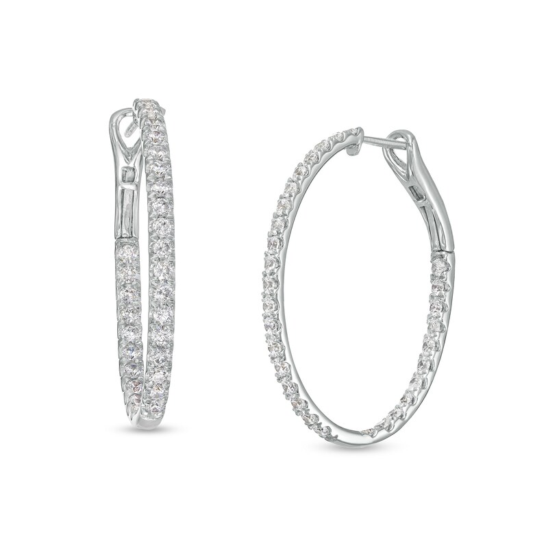 Main Image 1 of 2 CT. T.W. Certified Lab-Grown Diamond Inside-Out Oval Hoop Earrings in 14K White Gold (F/SI2)