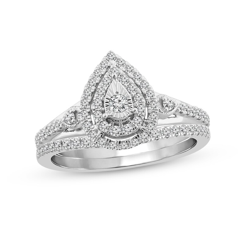 Main Image 1 of 1/2 CT. T.W. Diamond Double Pear-Shaped Frame Bridal Set in 10K White Gold