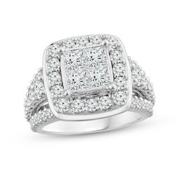 3.40 CT. T.W. Quad Diamond Frame Split Shank Engagement Ring in 14K White Gold