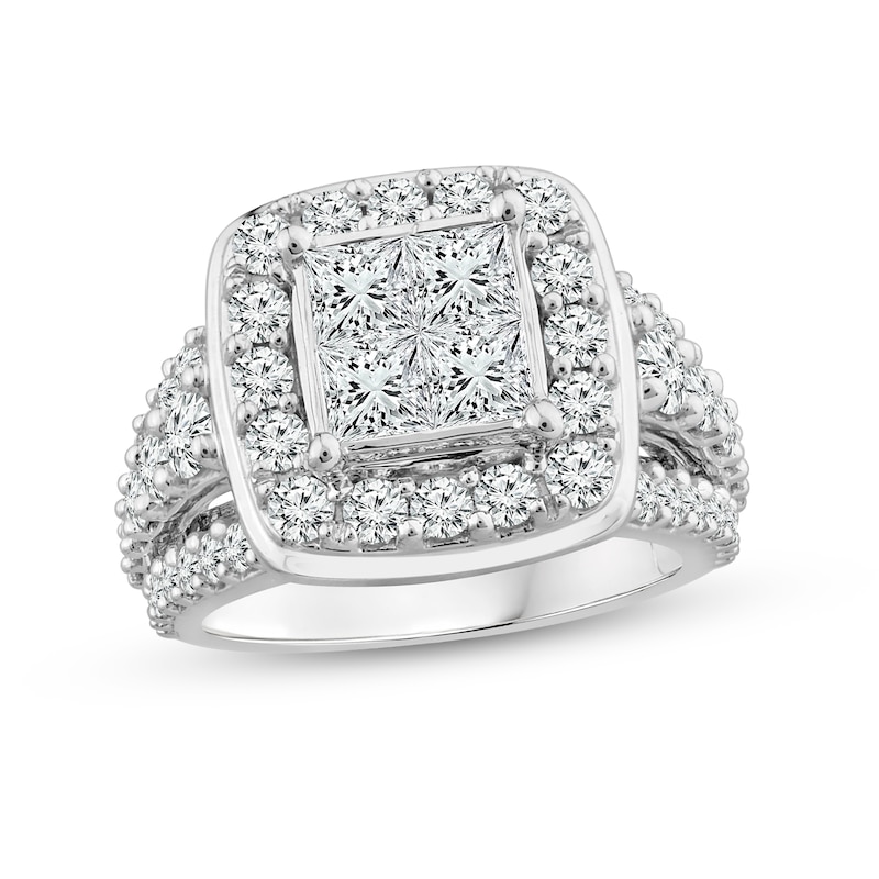 Main Image 1 of 3.40 CT. T.W. Quad Diamond Frame Split Shank Engagement Ring in 14K White Gold