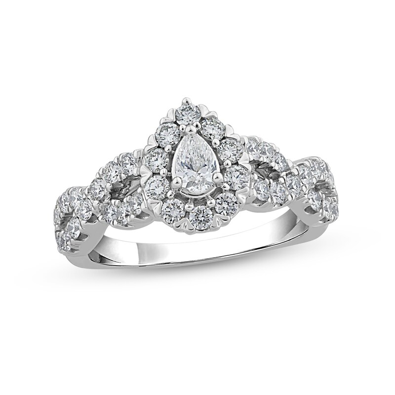 Main Image 1 of 1 CT. T.W. Pear-Shaped Diamond Frame Twist Shank Engagement Ring in 14K White Gold