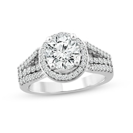1-1/2 CT. T.W. Diamond Frame Split Shank Triple Row Engagement Ring in 14K White Gold