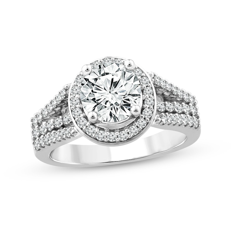 Main Image 1 of 1-1/2 CT. T.W. Diamond Frame Split Shank Triple Row Engagement Ring in 14K White Gold