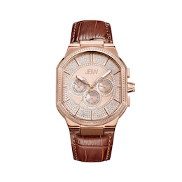 Men's JBW Orion 1/8 CT. T.W. Diamond and Crystal Accent 18K Rose Gold Plate Chronograph Strap Watch (Model: J6342C)