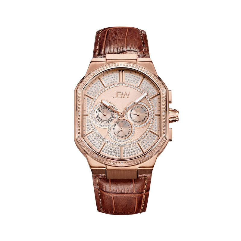 Main Image 1 of Men's JBW Orion 1/8 CT. T.W. Diamond and Crystal Accent 18K Rose Gold Plate Chronograph Strap Watch (Model: J6342C)