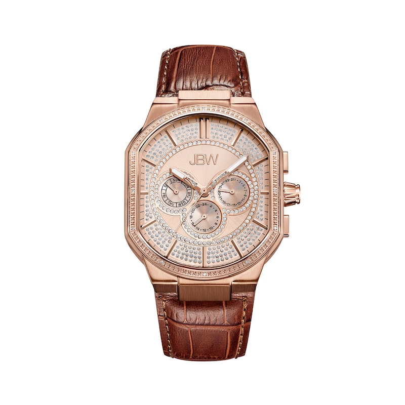 Men's JBW Orion 1/8 CT. T.W. Diamond and Crystal Accent 18K Rose Gold Plate Chronograph Strap Watch (Model: J6342C)