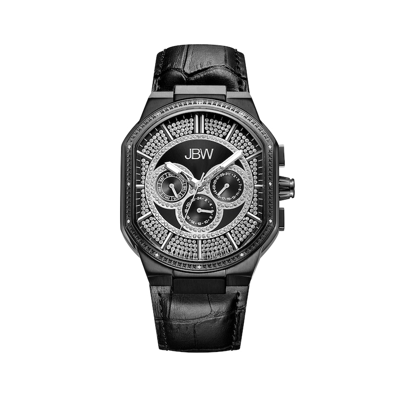Men's JBW Orion 1/8 CT. T.W. Diamond and Crystal Accent Black IP Chronograph Strap Watch (Model: J6342D)