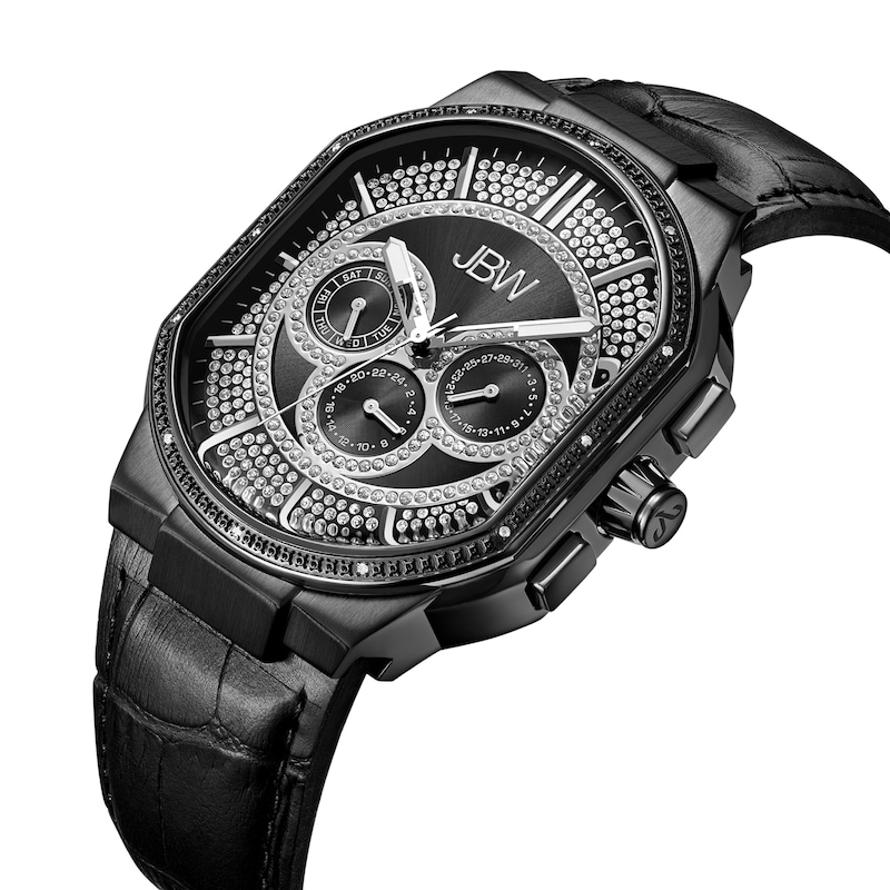 Men's JBW Orion 1/8 CT. T.W. Diamond and Crystal Accent Black IP Chronograph Strap Watch (Model: J6342D)