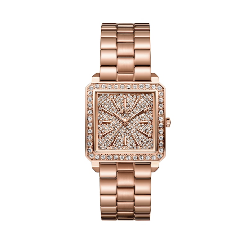 Main Image 2 of Ladies' JBW Cristal Square 1/8 CT. T.W. Diamond and Crystal Accent 18K Rose GP Watch and Bangle Set (Model: J6387-SetB)