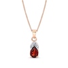 Thumbnail Image 0 of Pear-Shaped Garnet and 1/20 CT. T.W. Diamond Flame Drop Pendant in 14K Rose Gold