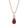 Thumbnail Image 1 of Pear-Shaped Garnet and 1/20 CT. T.W. Diamond Flame Drop Pendant in 14K Rose Gold