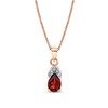 Thumbnail Image 0 of Pear-Shaped Garnet and 1/20 CT. T.W. Diamond Flame Drop Pendant in 14K Rose Gold