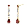 Thumbnail Image 0 of Pear-Shaped Garnet and 1/20 CT. T.W. Diamond Art Deco Linear Drop Earrings in 14K Gold