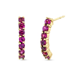 Rhodolite Garnet J-Hoop Earrings in 14K Gold
