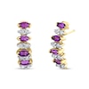 Thumbnail Image 0 of Marquise Amethyst and 1/4 CT. T.W. Diamond Duo Alternating Four Stone J-Hoop Earrings in 14K Gold