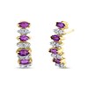 Thumbnail Image 1 of Marquise Amethyst and 1/4 CT. T.W. Diamond Duo Alternating Four Stone J-Hoop Earrings in 14K Gold