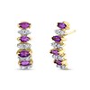 Thumbnail Image 0 of Marquise Amethyst and 1/4 CT. T.W. Diamond Duo Alternating Four Stone J-Hoop Earrings in 14K Gold