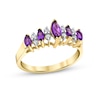 Thumbnail Image 1 of Marquise Amethyst and 1/8 CT. T.W. Diamond Duo Alternating Five Stone Ring in 14K Gold