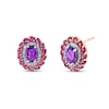 Thumbnail Image 0 of Oval Purple Amethyst, Rhodolite Garnet and 1/4 CT. T.W. Diamond Double Frame Stud Earrings in 14K Rose Gold