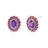 Thumbnail Image 1 of Oval Purple Amethyst, Rhodolite Garnet and 1/4 CT. T.W. Diamond Double Frame Stud Earrings in 14K Rose Gold
