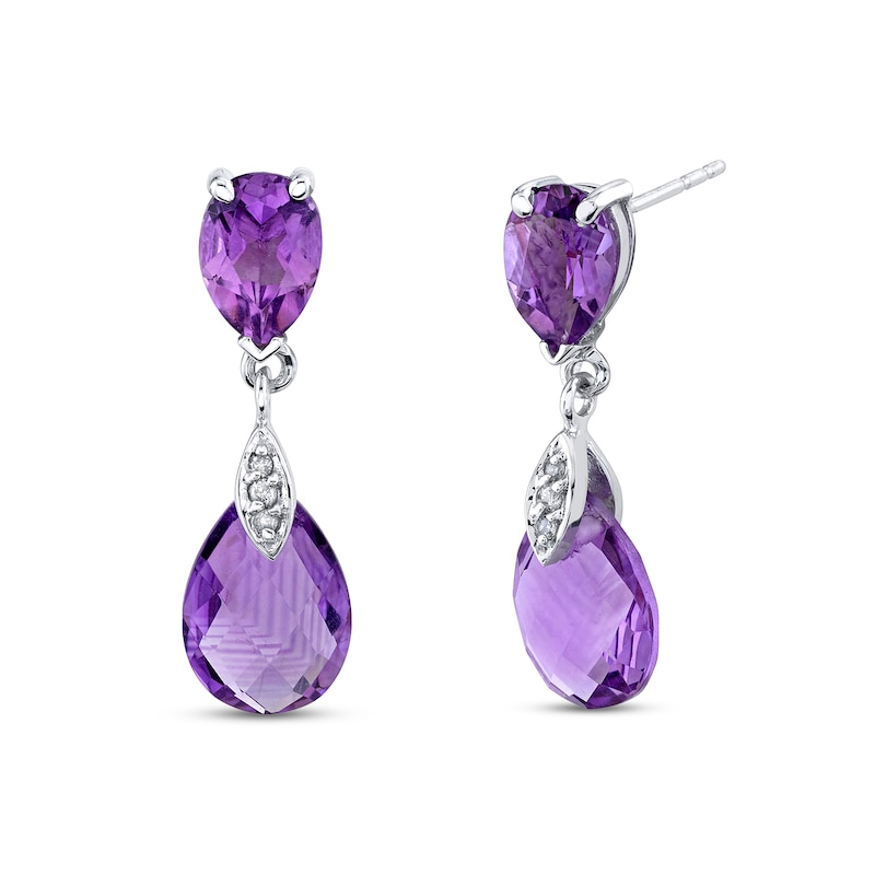 Pear-Shaped Amethyst and Diamond Accent Double Teardrop Earrings in 14K White Gold