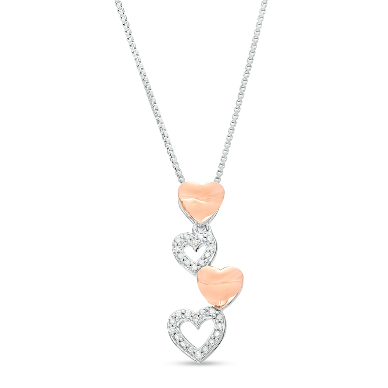 Main Image 1 of Diamond Accent Alternating Heart Pendant in Sterling Silver and 10K Rose Gold