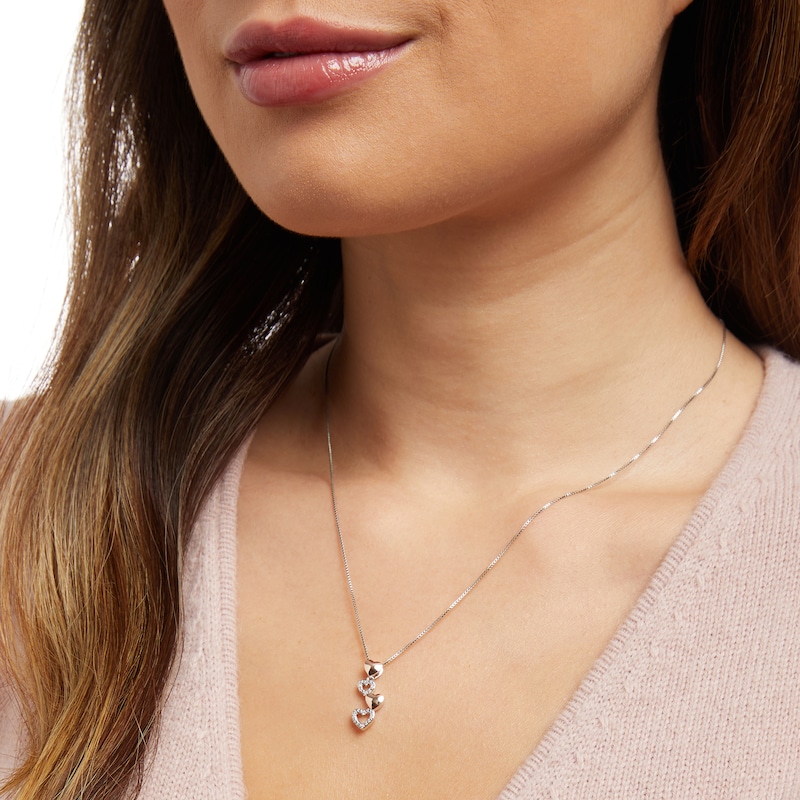 Diamond Accent Alternating Heart Pendant in Sterling Silver and 10K Rose Gold