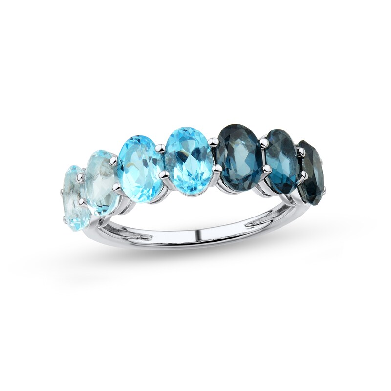 Main Image 1 of Oval Sky, Swiss and London Blue Topaz Ombre Seven Stone Band in Sterling Silver