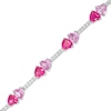 Thumbnail Image 1 of 5.0mm Lab-Created Ruby, Pink and White Lab-Created Sapphire Mirrored Hearts Station Bracelet in Sterling Silver - 7.5"