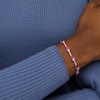 Thumbnail Image 2 of 5.0mm Lab-Created Ruby, Pink and White Lab-Created Sapphire Mirrored Hearts Station Bracelet in Sterling Silver - 7.5"