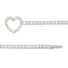 Thumbnail Image 2 of White Lab-Created Sapphire Line Bracelet with Heart Outline Fold-Over Clasp in Sterling Silver and 18K Rose Gold Plate