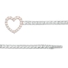 Thumbnail Image 3 of White Lab-Created Sapphire Line Bracelet with Heart Outline Fold-Over Clasp in Sterling Silver and 18K Rose Gold Plate