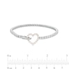 Thumbnail Image 4 of White Lab-Created Sapphire Line Bracelet with Heart Outline Fold-Over Clasp in Sterling Silver and 18K Rose Gold Plate