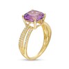Thumbnail Image 3 of 9.0mm Cushion-Cut Amethyst and 1/5 CT. T.W. Diamond Triple Row Split Shank Ring in 10K Gold