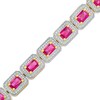 Thumbnail Image 1 of Sideways Octagonal Lab-Created Ruby Bead Frame Line Bracelet in Sterling Silver and 10K Gold Plate - 7.25"