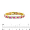 Thumbnail Image 4 of Sideways Octagonal Lab-Created Ruby Bead Frame Line Bracelet in Sterling Silver and 10K Gold Plate - 7.25"