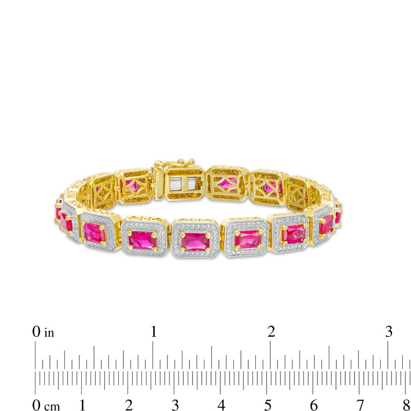Main Image 4 of Sideways Octagonal Lab-Created Ruby Bead Frame Line Bracelet in Sterling Silver and 10K Gold Plate - 7.25"