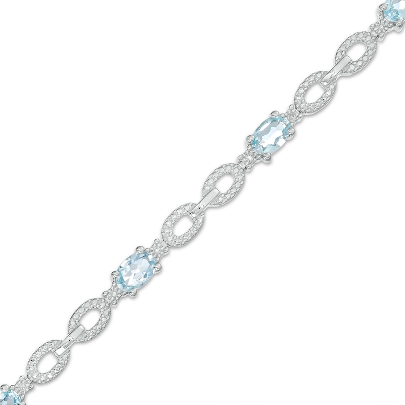 Oval Aquamarine and Diamond Accent Beaded Link Duo Alternating Line Bracelet in Sterling Silver - 7.25"