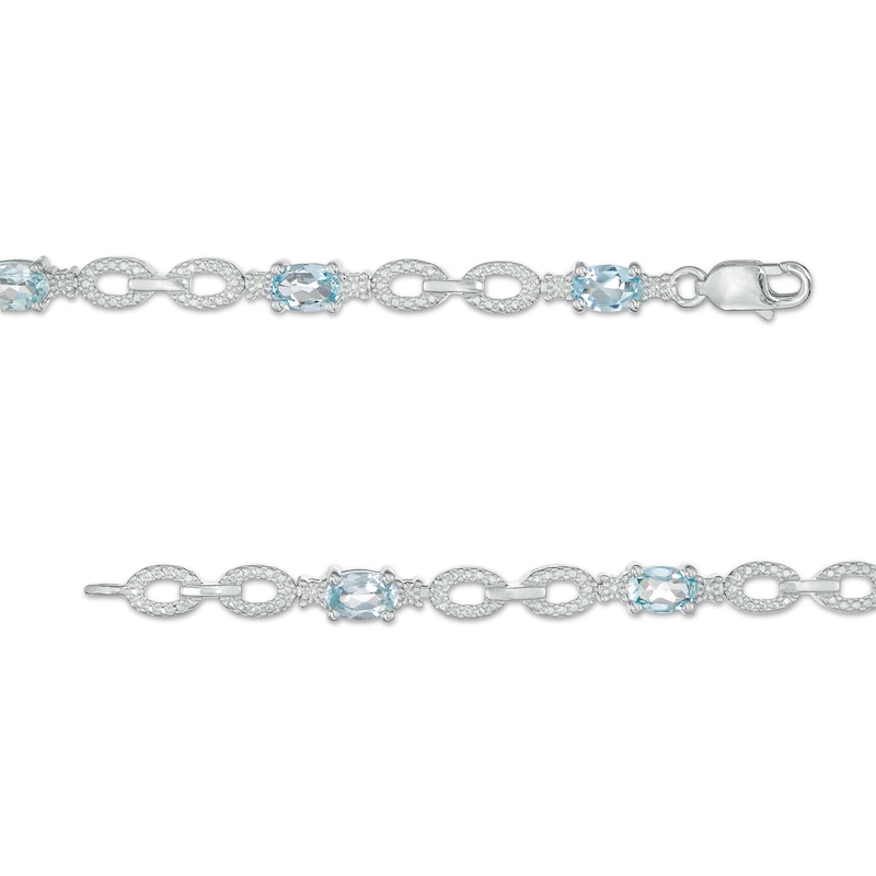 Main Image 3 of Oval Aquamarine and Diamond Accent Beaded Link Duo Alternating Line Bracelet in Sterling Silver - 7.25"