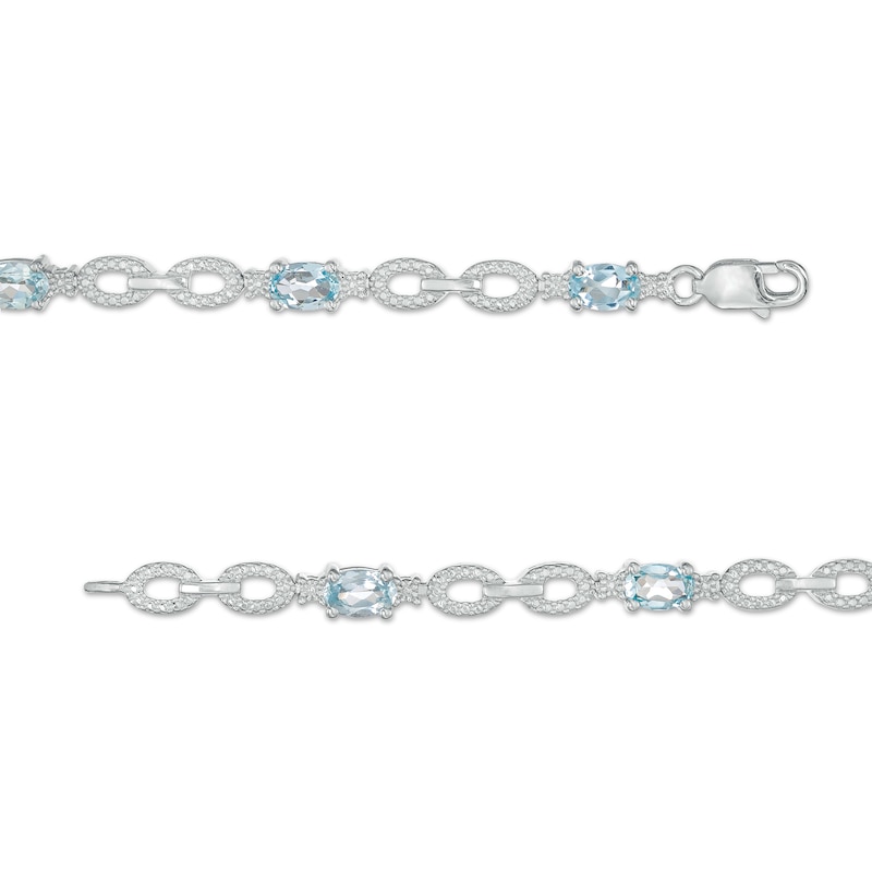 Oval Aquamarine and Diamond Accent Beaded Link Duo Alternating Line Bracelet in Sterling Silver - 7.25"