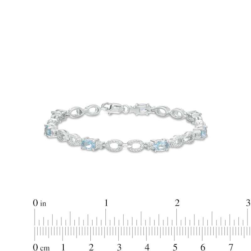 Oval Aquamarine and Diamond Accent Beaded Link Duo Alternating Line Bracelet in Sterling Silver - 7.25"