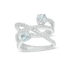 Thumbnail Image 1 of 5.0mm Aquamarine Duo and White Lab-Created Sapphire Open Orbit Ring in Sterling Silver