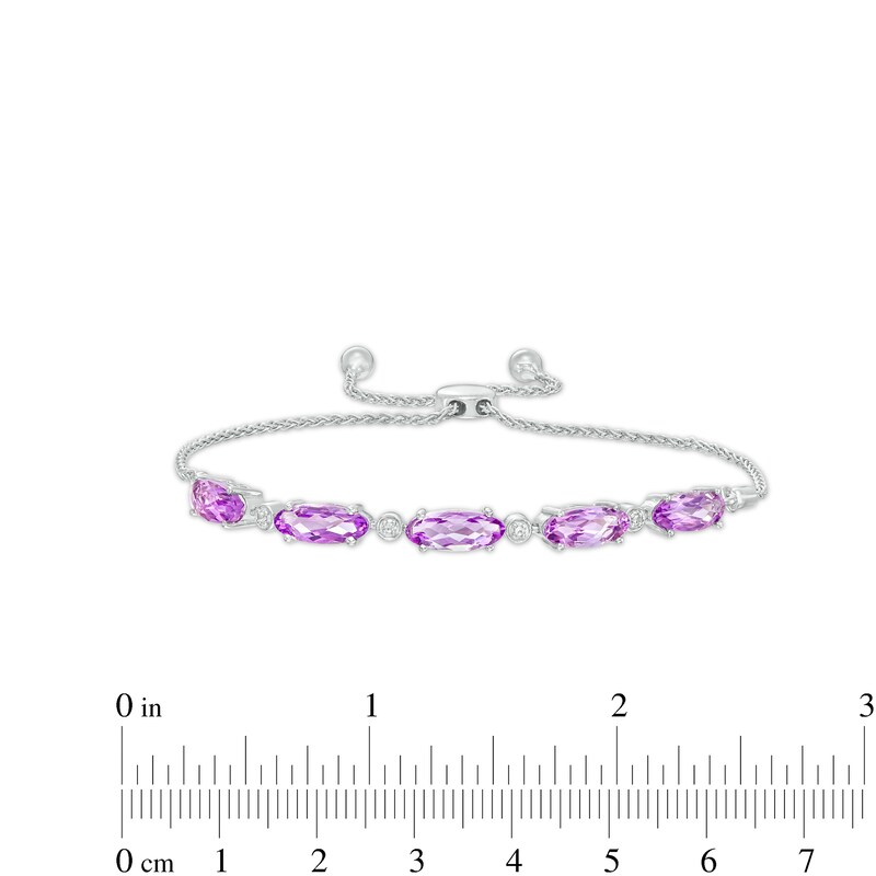 Main Image 3 of Oval Amethyst and White Lab-Created Sapphire Five Stone Bolo Bracelet in Sterling Silver - 9.5"